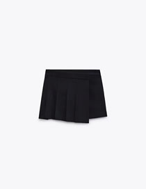 Fashion Black Blended Wide Pleated Asymmetric Culottes  Blended