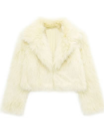 Fashion White Plush Lapel Jacket  Fluffy