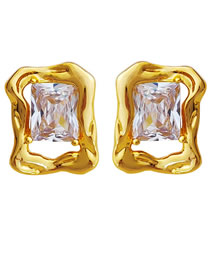 Fashion Gold Metal Square Zirconia Stud Earrings  Metal