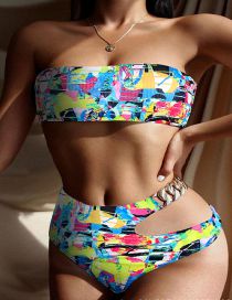 Fashion Color Polyester Pit Stripe High Waist Two-piece Swimsuit  Polyester