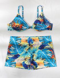 Fashion 4# Polyester Print High Waist Boxer Two-piece Swimsuit  Polyester