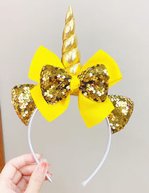 Fashion 6# Yellow Colorful Sequined Unicorn Bow Three-dimensional Headband