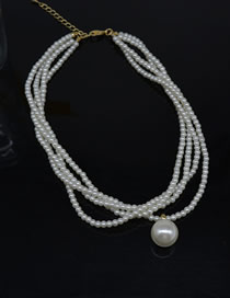 Fashion Necklace - White Layered Pearl Beaded Necklace