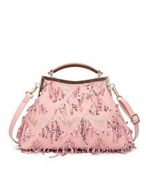 Fashion Pink Pu Sequins Large -capacity Mesenter Bag