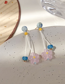 Fashion A Pink Flower Geometric Glass Flower Earrings