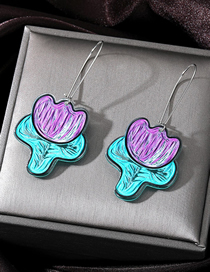Fashion Purple Flowers Acrylic Flower Hoop Earrings