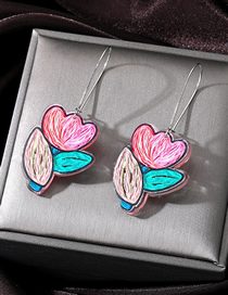Fashion Pink Flowers Acrylic Flower Hoop Earrings