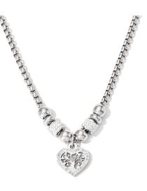 Fashion Silver Titanium Steel Diamond Love Life Tree Box Chain Necklace