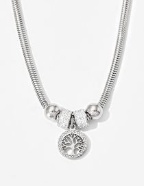 Fashion Silver Titanium Steel Diamond -inlaid Round Brand Life Tree Snake Bone Chain Necklace