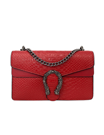 Fashion Red Pu Snake Pattern Flip Mesengers Bag
