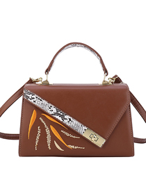 Fashion Brown Pu Contrasting Embroidered Flap Messenger Bag