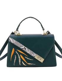 Fashion Green Pu Contrasting Embroidered Flap Messenger Bag