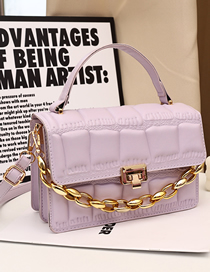 Fashion Purple Pu Square Embossed Lock Flap Crossbody Bag