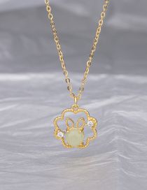 Fashion Gold Pure Copper Hetian Jade Bunny Necklace