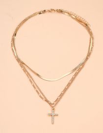 Fashion Gold Alloy Diamond Cross Snake Chain Multilayer Necklace