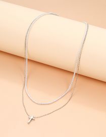 Fashion Silver Alloy Geometric Cross Double Layer Necklace