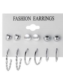 Fashion 3# Alloy Geometric Heart Pearl Round Earrings Set