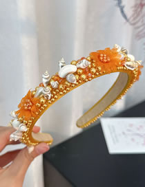 Fashion Orange Pearl Sewing Crystal Wide Edge Hair Hoop