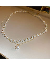 Fashion Necklace - Gold Pearl Chain Double Layer Necklace
