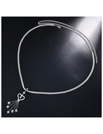 Fashion Silver Geometric Pentagram Tassel Diamond Heart Necklace