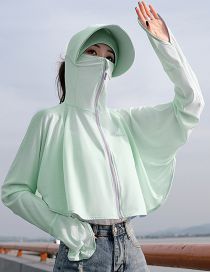 Fashion Green Polyester Ice Silk Hooded Sun Jacket