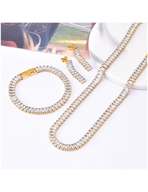Fashion Gold Three-piece Suit Titanium Steel Cube Zirconium Earrings Bracelet Necklace Set