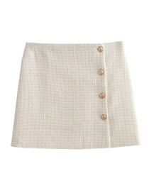 Fashion Beige Textured Button-up Skirt