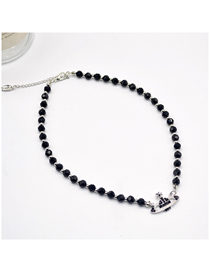 Fashion 2# Alloy Diamond Saturn Black Onyx Necklace