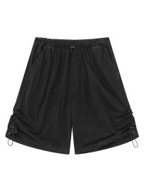 Fashion Black Polyester Buckle Middle Waist Shorts