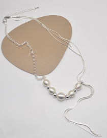 Fashion Silver Metal Brushed Ball Stitching Chain Pull Necklace
