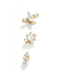 Fashion Gold-white Diamond Set Of 3 Metal Diamond Geometric Earring Set