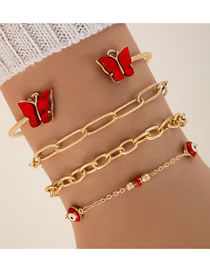 Fashion Red Alloy Geometric Butterfly Multi -layer Bracelet Suite