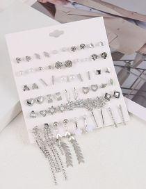 Fashion Silver Alloy Diamond Geometric Love Pentagram Earrings Set