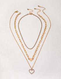 Fashion Gold Alloy Inlaid Diamond Love Multi -layer Necklace