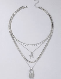Fashion Silver Alloy Geometry Lock -shaped Multi -layer Necklace