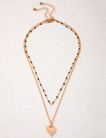 Fashion Gold Metal Geometric Round Bead Chain Love Dual -layer Necklace