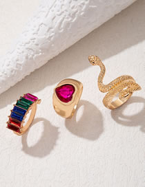 Fashion Gold Alloy Inlaid Diamond Love Snake Ring Set