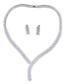 Fashion Platinum Copper Inlaid Diamond Geometric Earrings Necklace Set