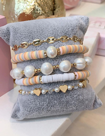 Fashion Set Multi -layer Soft Pottery Pearl Love Skewers Bead Pig Nose Chain Bracelet Set