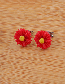 Fashion Red Resin Geometric Flower Earrings