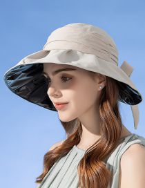 Fashion Beige Vinyl Big Brim Sun Hat With Bowknot