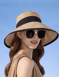 Fashion Khaki Cotton Sun Hat With Large Brim And Bow