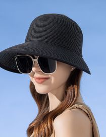 Fashion Black Straw Big Brim Empty Top Sun Hat
