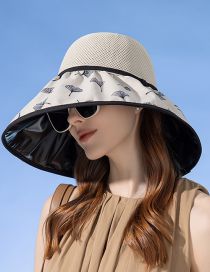 Fashion Beige Vinyl Ginkgo Big Eaves Bow Sun Hat