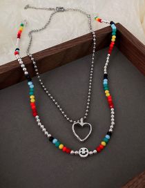 Fashion 40#colorful Smiley Heart (2 Pieces Set) Alloy Color Smiley Face Heart Bead Chain Double Layer Necklace