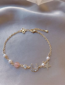 Fashion 7-moon Bracelet (gold Plating) Geometric Pearl Beaded Star Moon Bracelet
