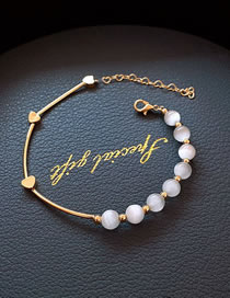 Fashion 14-opal Heart (real Gold Plating) Geometric Opal Beaded Heart Bracelet