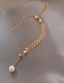 Fashion 20-wheat Ear Bracelet (real Gold Plating) Geometric Wheat Ear Chain Mosaic Pearl Bracelet
