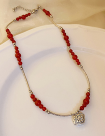 Fashion 8# Necklace - Red Agate Safety Lock Copper Geometric Beaded Geometric Necklace