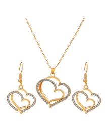 Fashion Golden Suit Alloy Diamond Heart Necklace Earrings Set